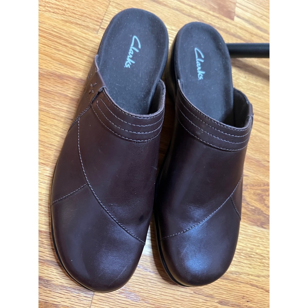 Clarks Womens Brown Leather Mules Clogs Slides 80344 Size 10M